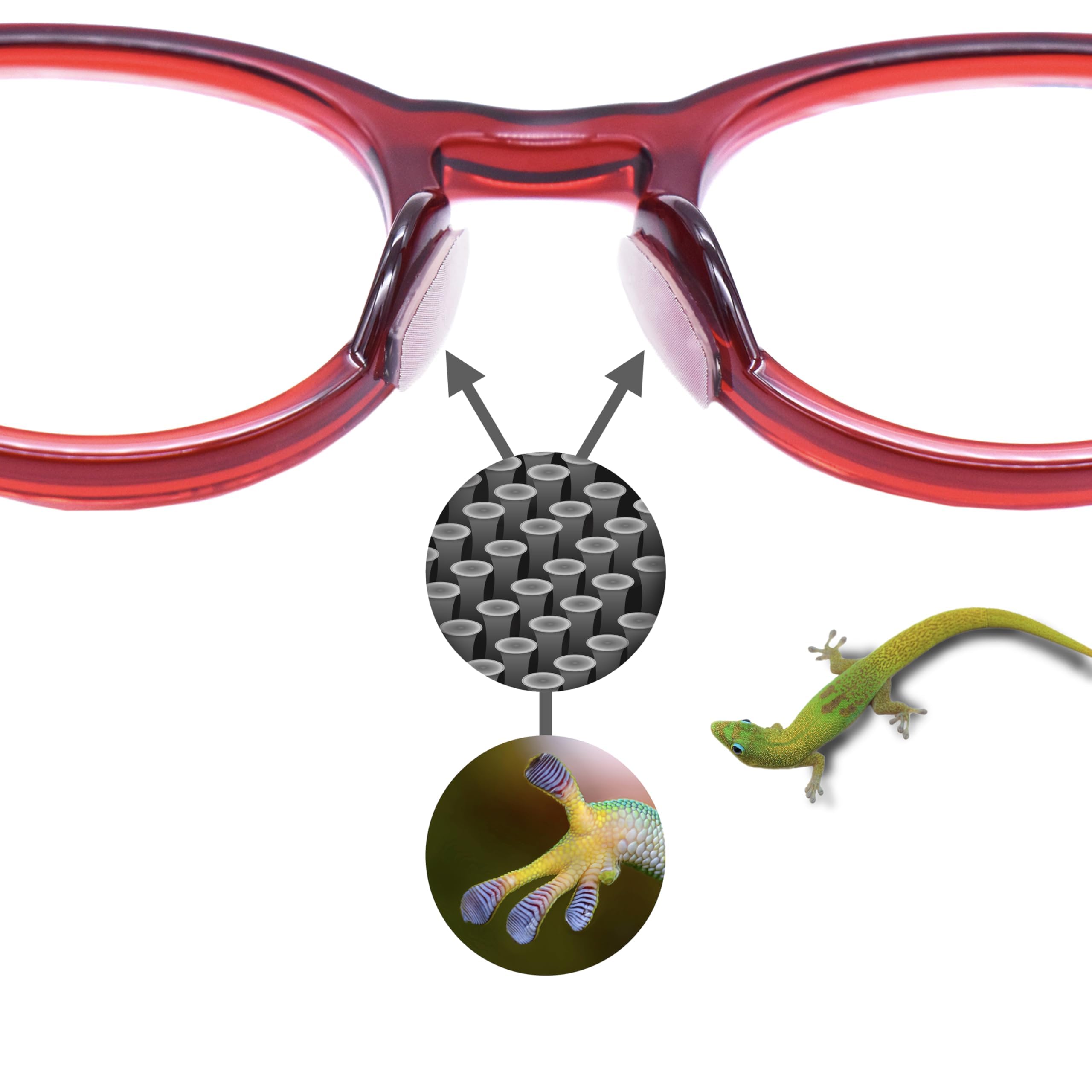 Nose pads attached to plastic eyeglass frame