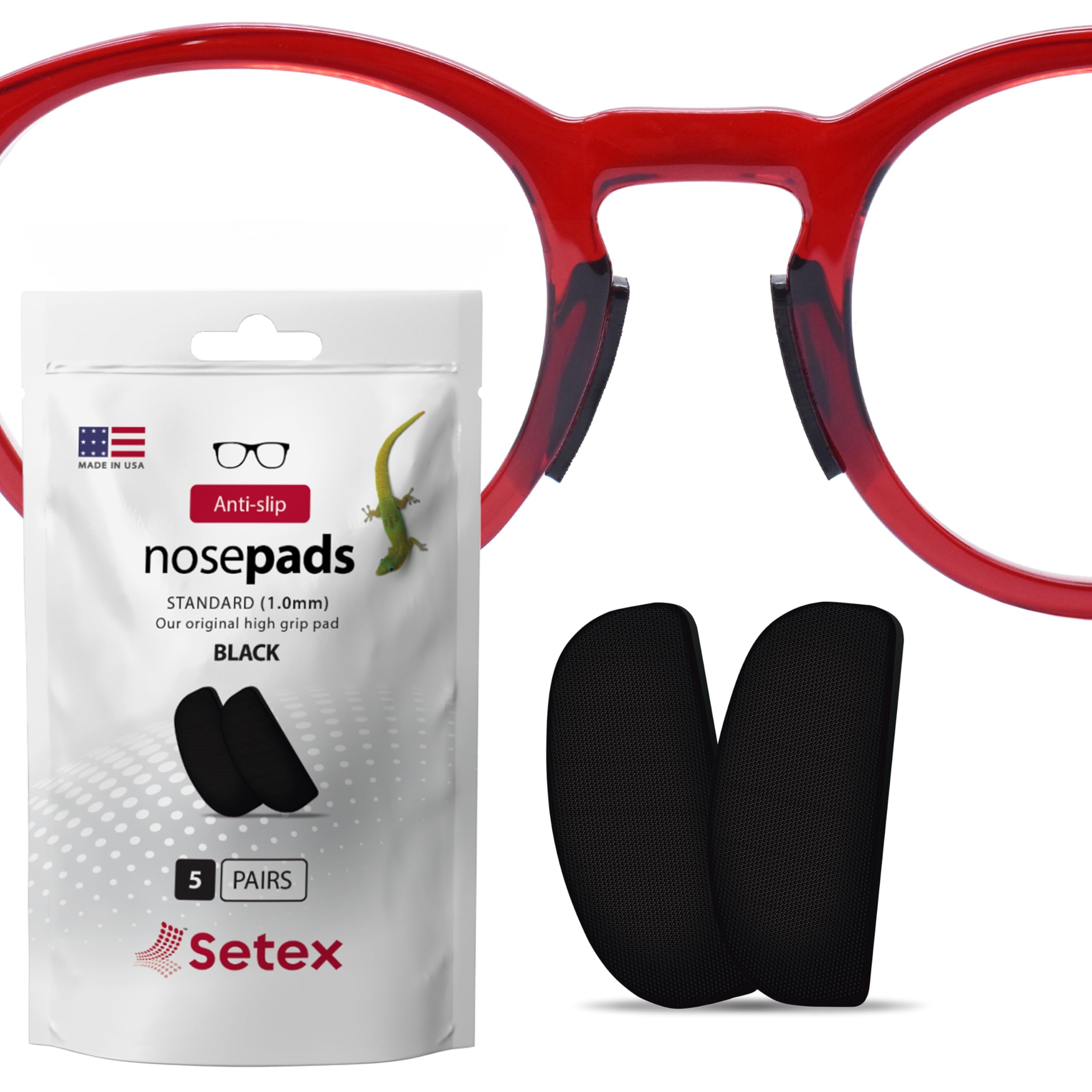 Setex Gecko Grip nose pads, 5 black pairs, USA made, 1mm x 7mm x 16mm