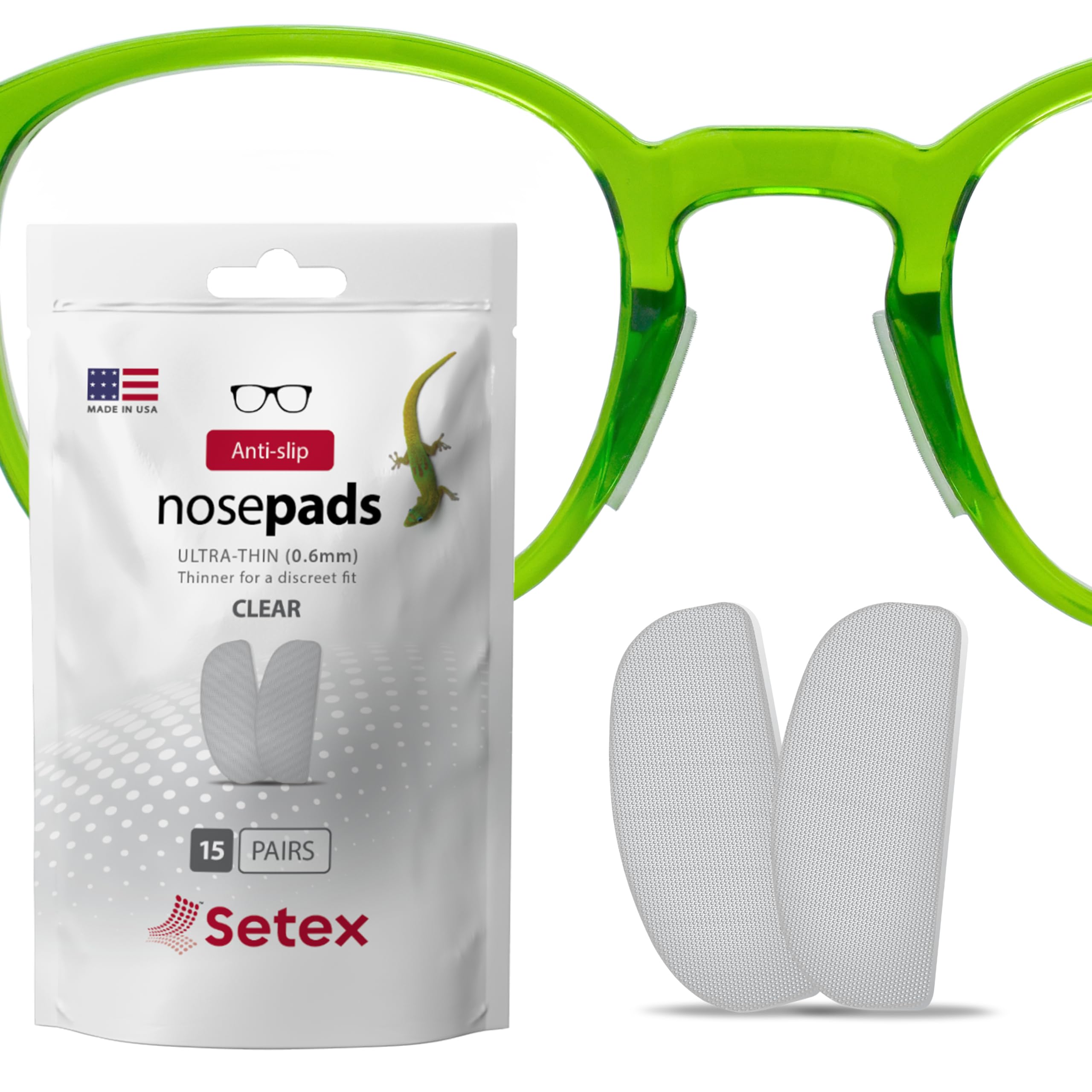 Setex Gecko Grip Ultra-Thin 0.6mm nose pads – clear, front view