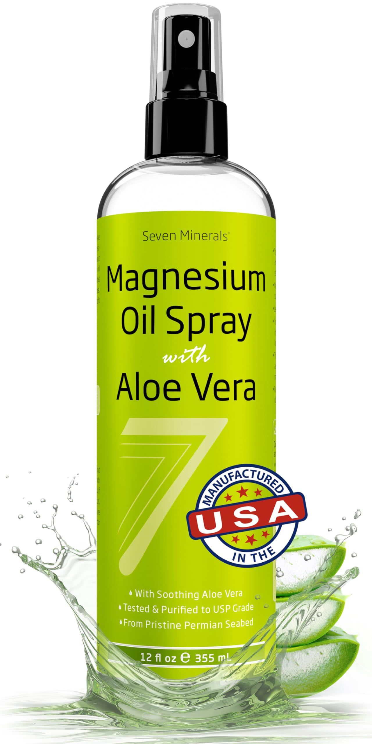 Seven Minerals Magnesium Oil Spray with Aloe Vera 12oz – USP Grade