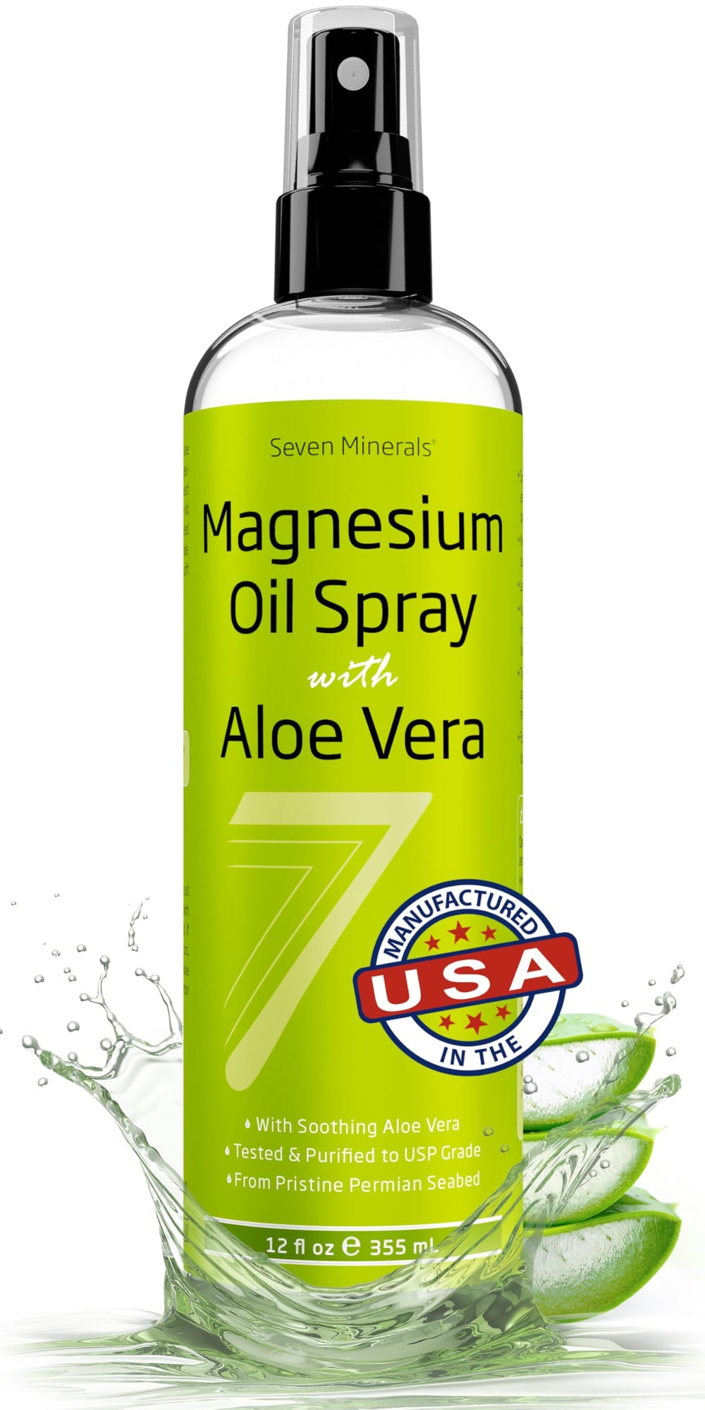 Seven Minerals Magnesium Oil Spray with Aloe Vera 12oz – USP Grade
