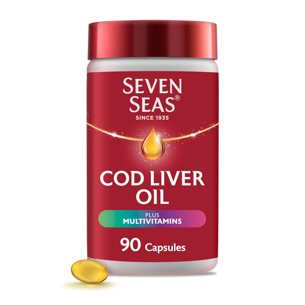 Seven Seas Cod Liver Oil and Multi Vitamins 90 capsules bottle - front view