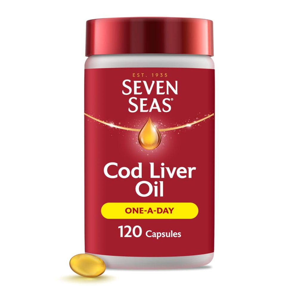 Seven Seas Pure Cod Liver Oil 120 Capsules packaging