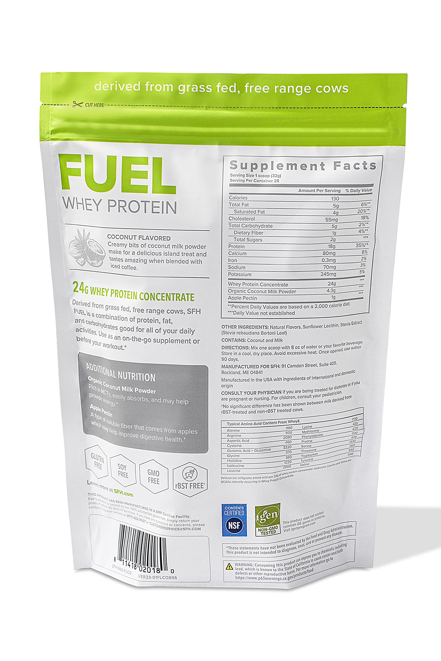 SFH Fuel coconut milk powder in a glass demonstrates tropical flavor and smooth mixability.