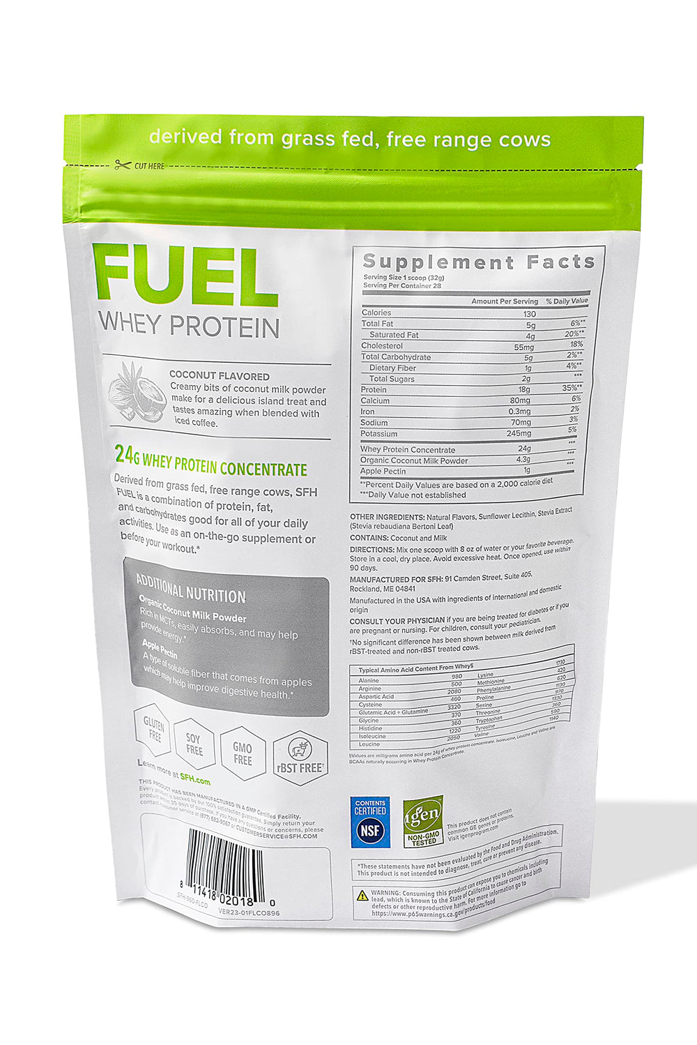 SFH Fuel coconut milk powder in a glass demonstrates tropical flavor and smooth mixability.
