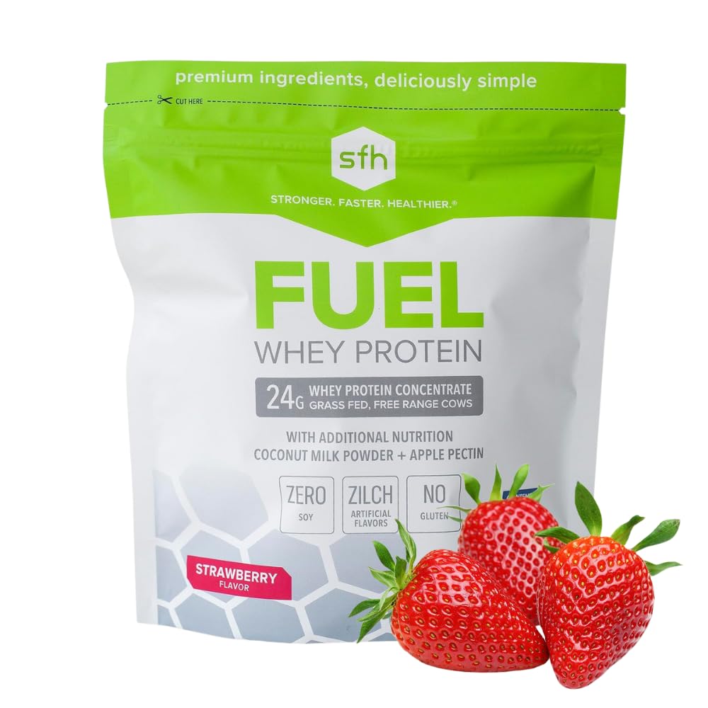 SFH Fuel whey powder strawberry 1.6lb bag for steady daily energy.