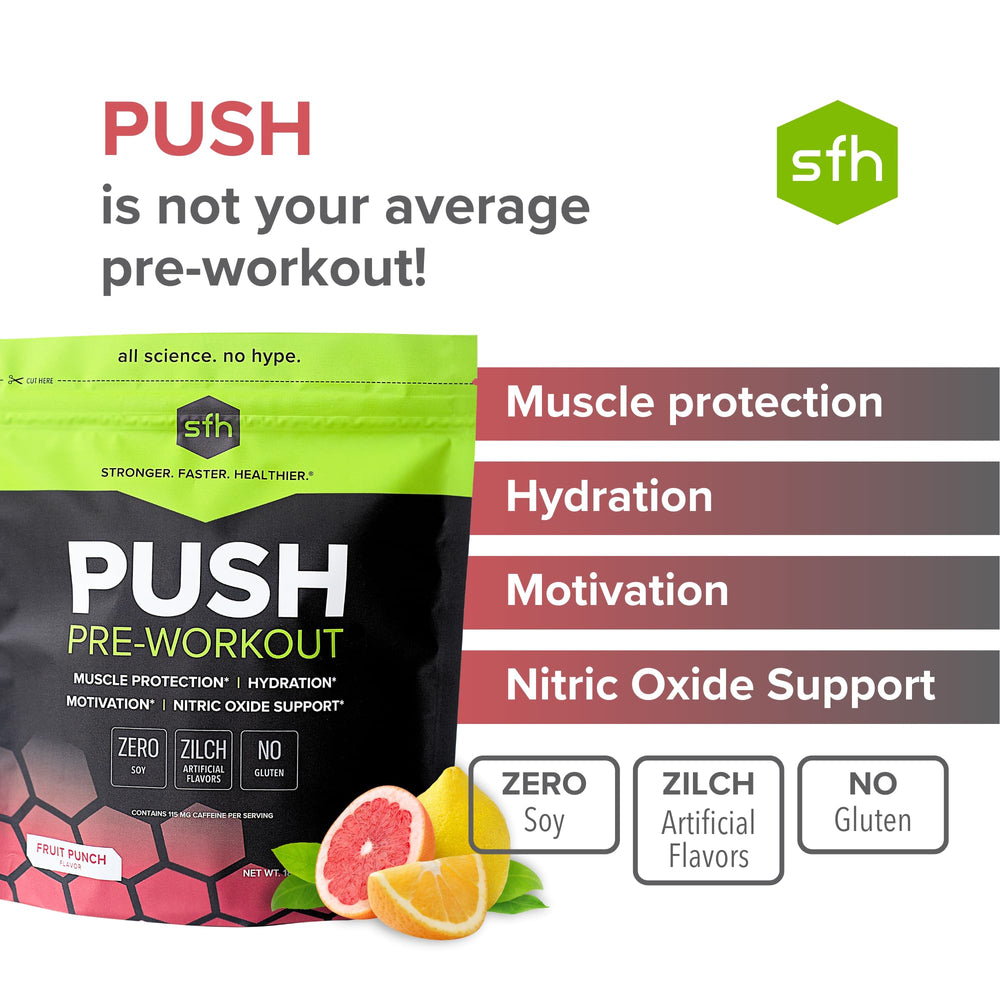SFH Push fruit punch mixing glass demonstrates quick, smooth hydration.