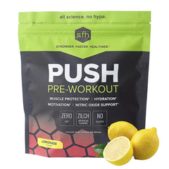 SFH Push lemonade powder in a scoop ready to mix for workout energy.