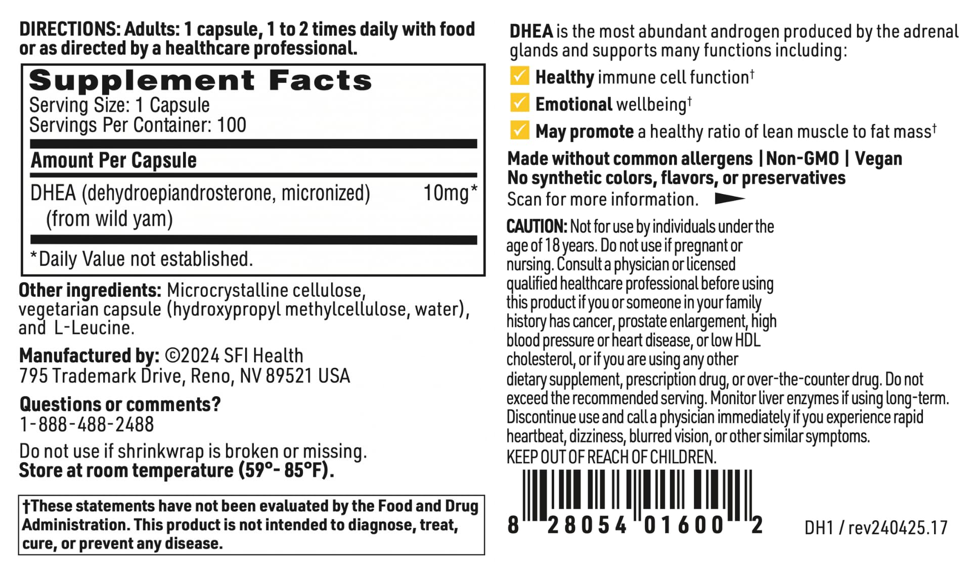 Klaire Labs DHEA 25 mg bottle label detail