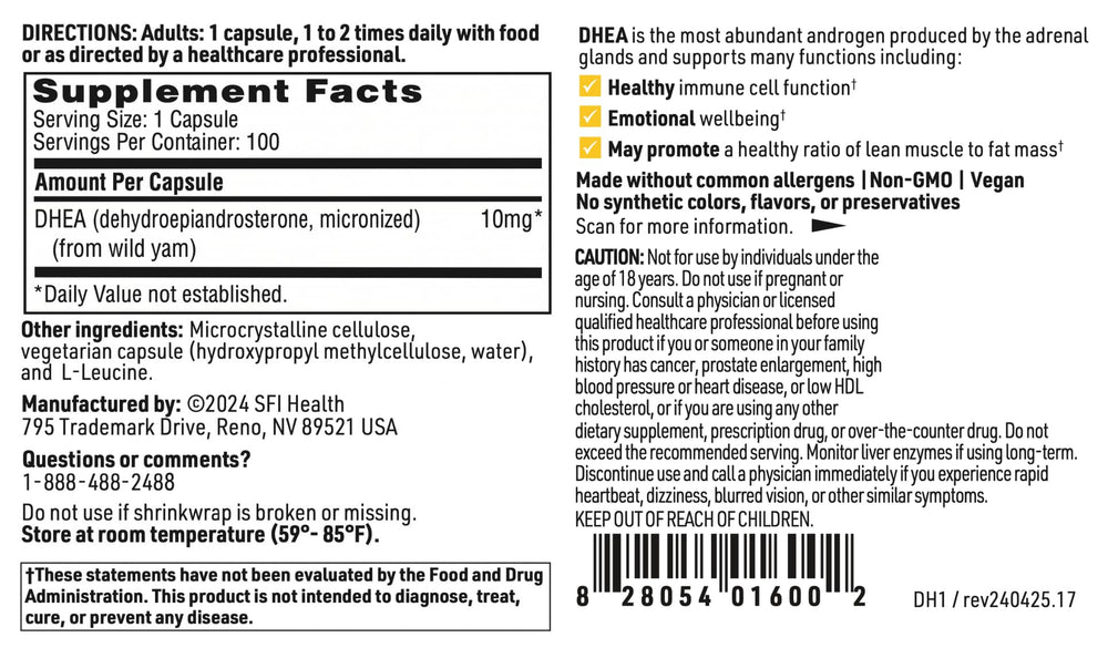 Klaire Labs DHEA 25 mg bottle label detail