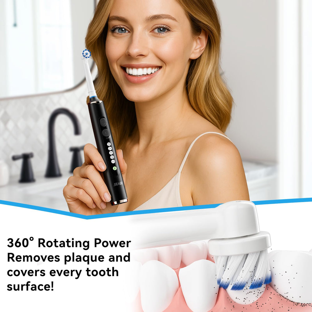 Eight soft-bristle brush heads for thorough cleaning