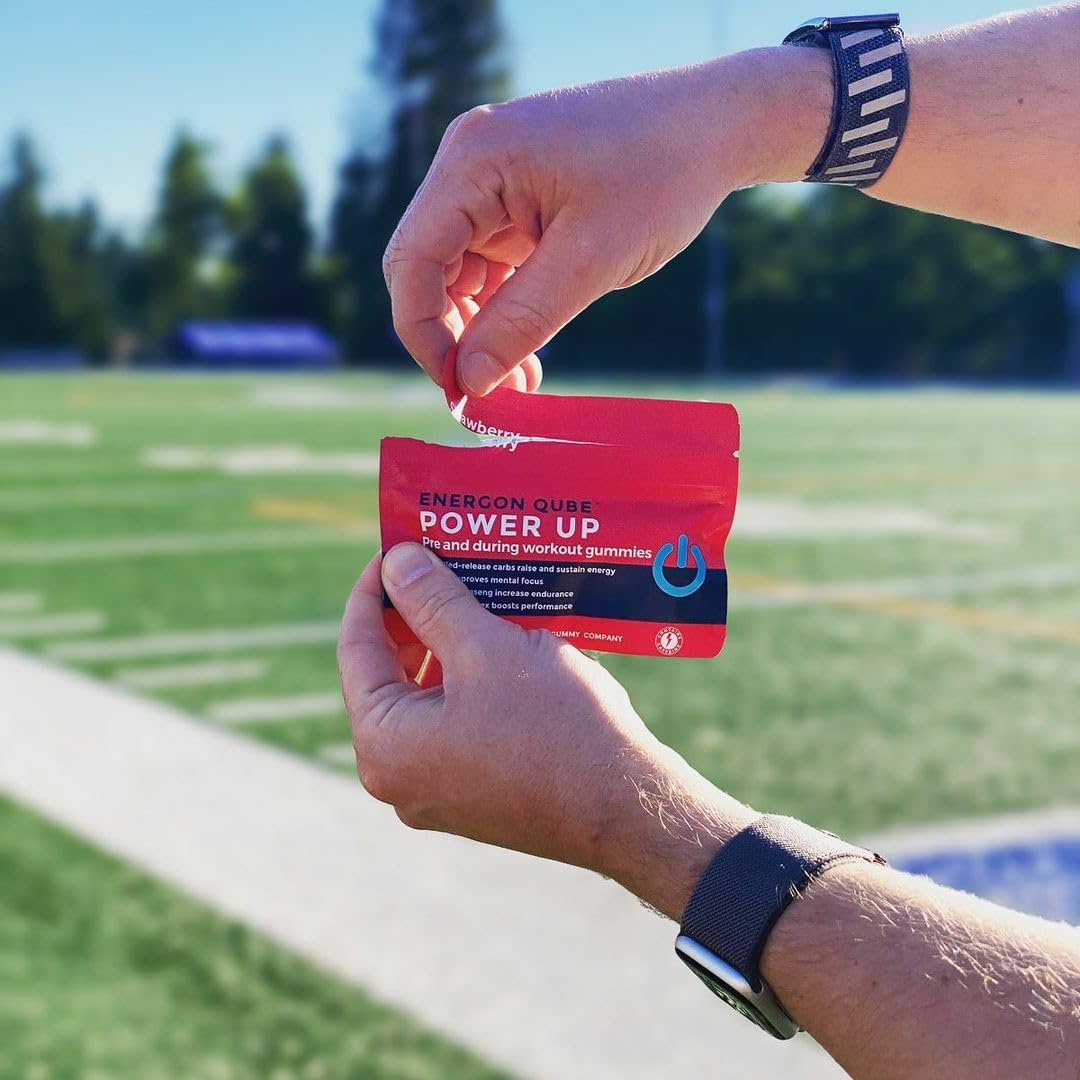 SGC Power Up gummies closeup highlights controlled-release energy for sustained workouts.