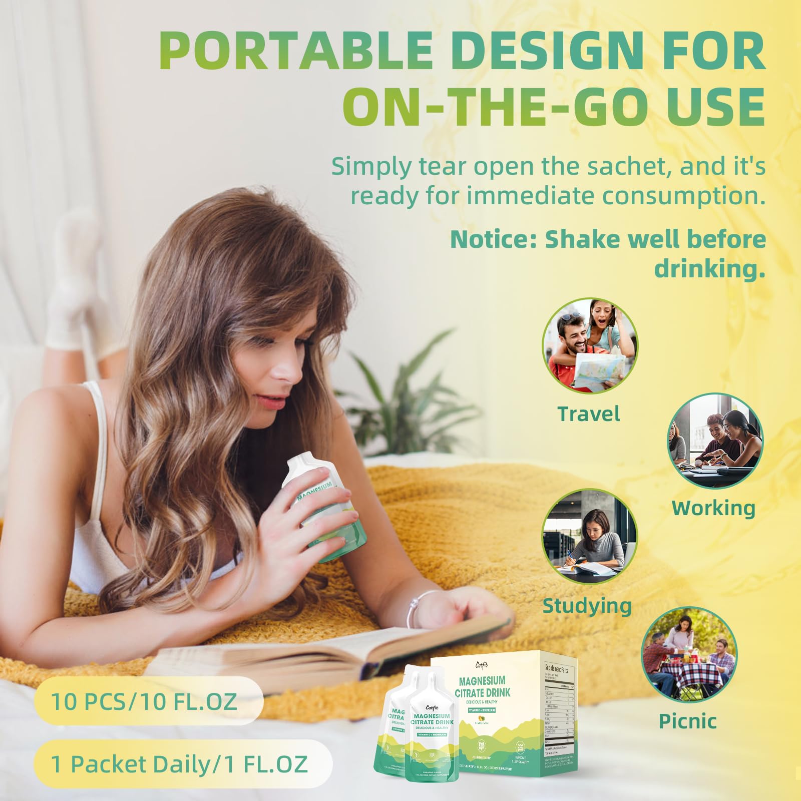 Shake before drinking instruction with packet