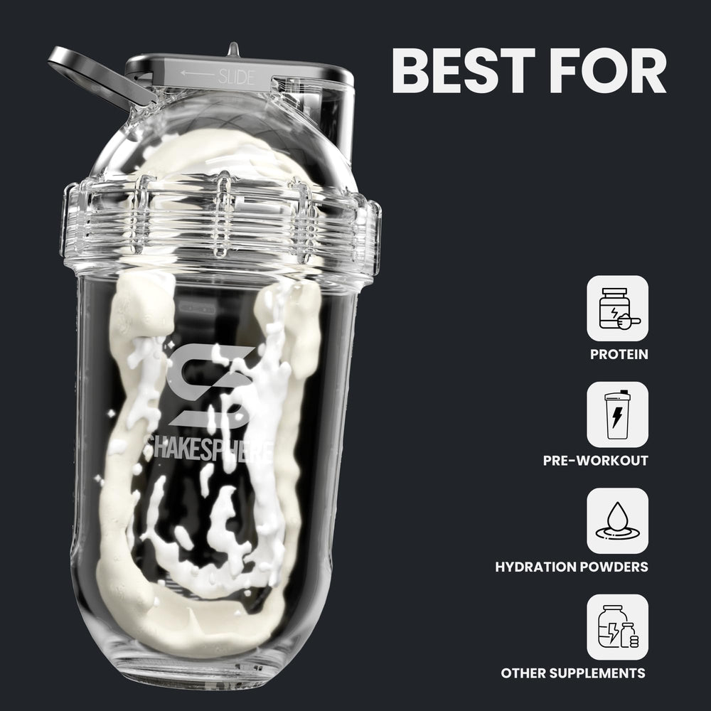 SHAKESPHERE Batman Edition shaker with steel slide cap for leak-proof carry.