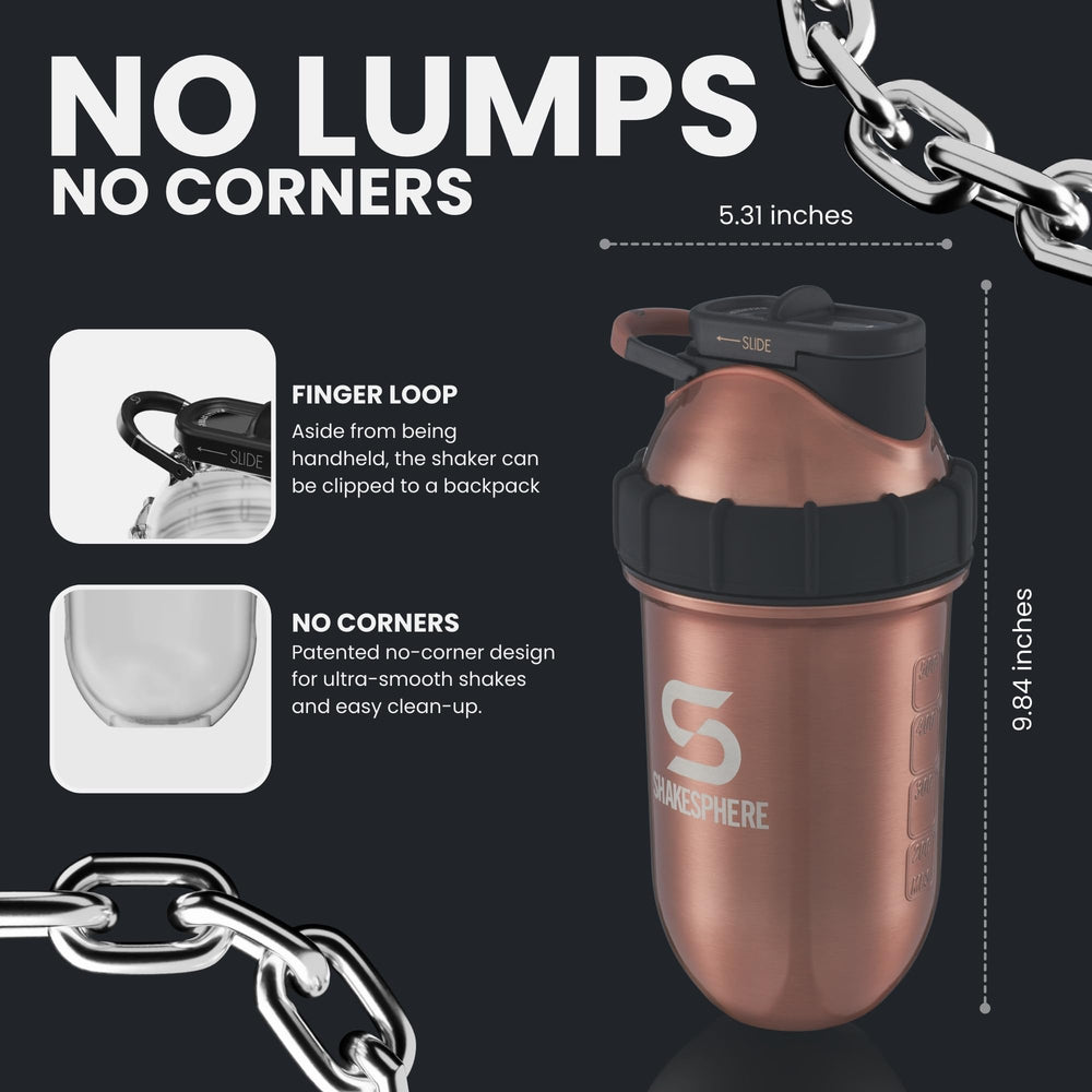 SHAKESPHERE capsule-design close-up shows smooth blending without a mixer ball.
