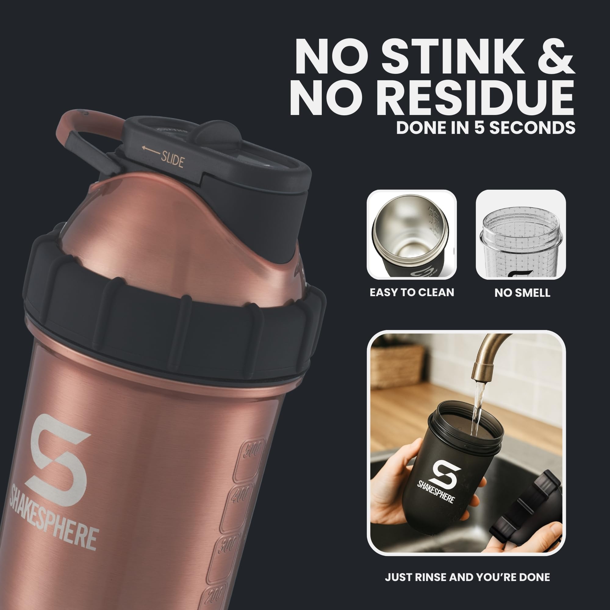 SHAKESPHERE smoothie-ready cold drink in bottle for post-workout refreshment.