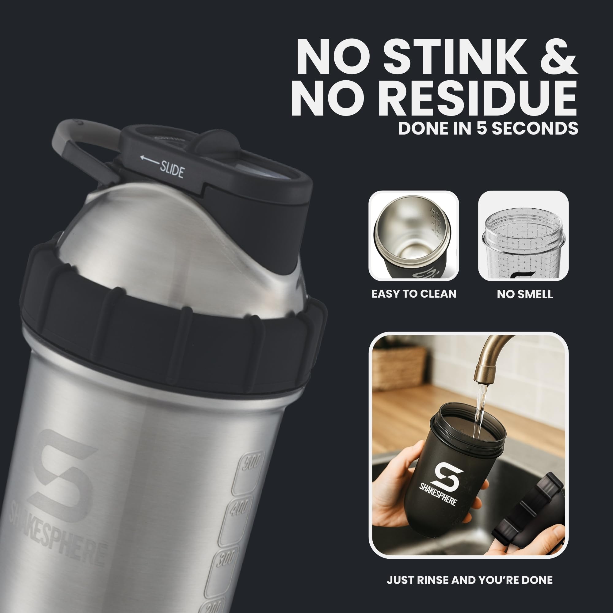 Versatile shaker bottle suitable for smoothies and coffee