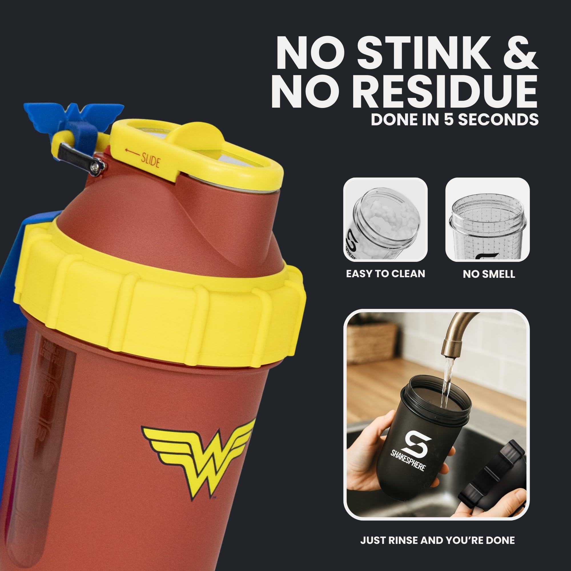 SHAKESPHERE Wonder Woman Tritan body is BPA-free and odor-resistant