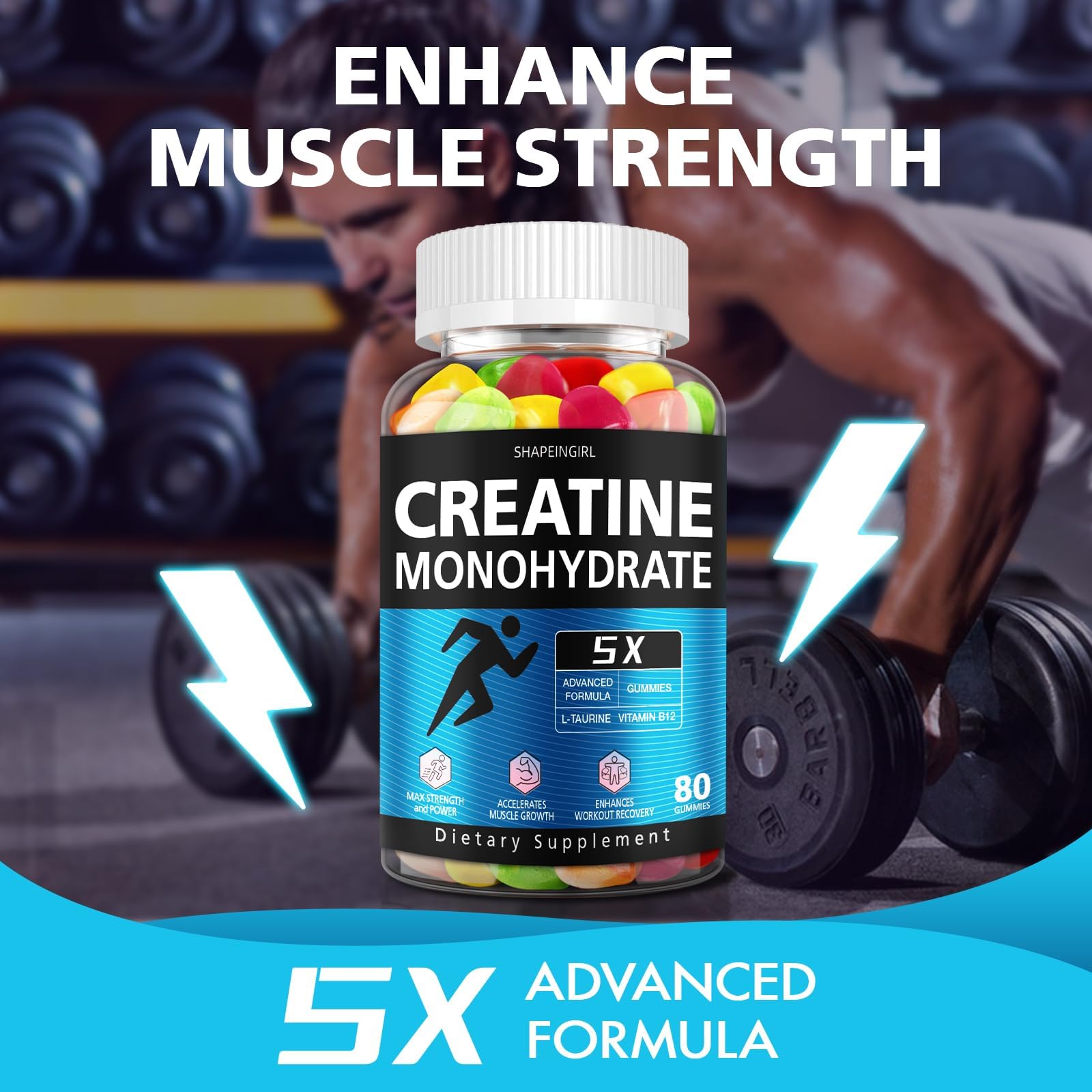 Lifestyle shot: SHAPEINGIRL Creatine Gummies bottle with glass