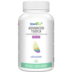 sharoaid tudca bottle and label highlighting 1200 mg formula for liver support