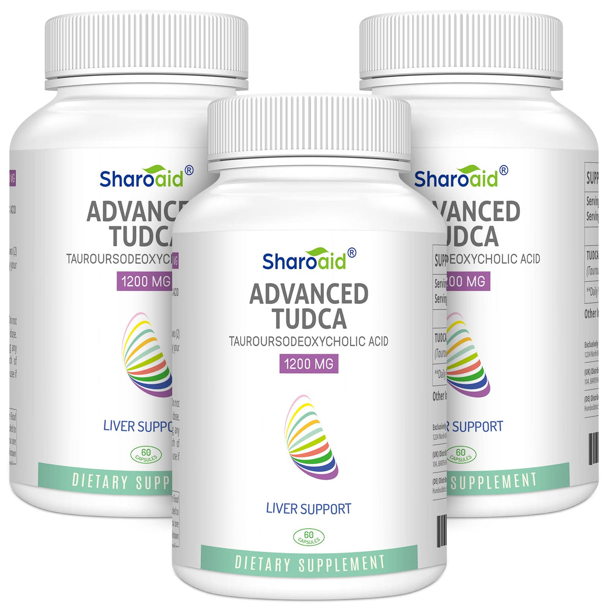 Sharoaid Tudca liver supplement bottle highlighting high-strength detox support for adults.