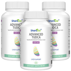 Sharoaid Tudca liver supplement bottle highlighting high-strength detox support for adults.