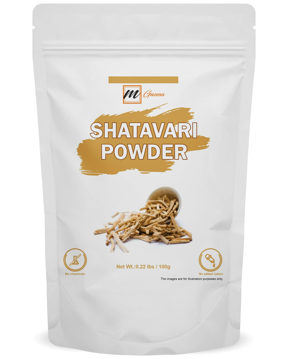 Shatavari powder in a white jar on a wooden surface