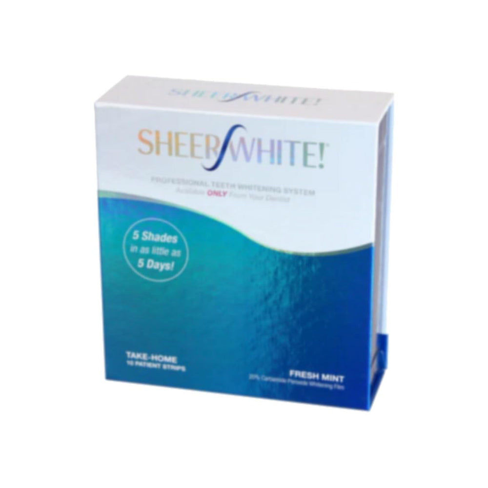 Close-up of whitening strips in use on teeth