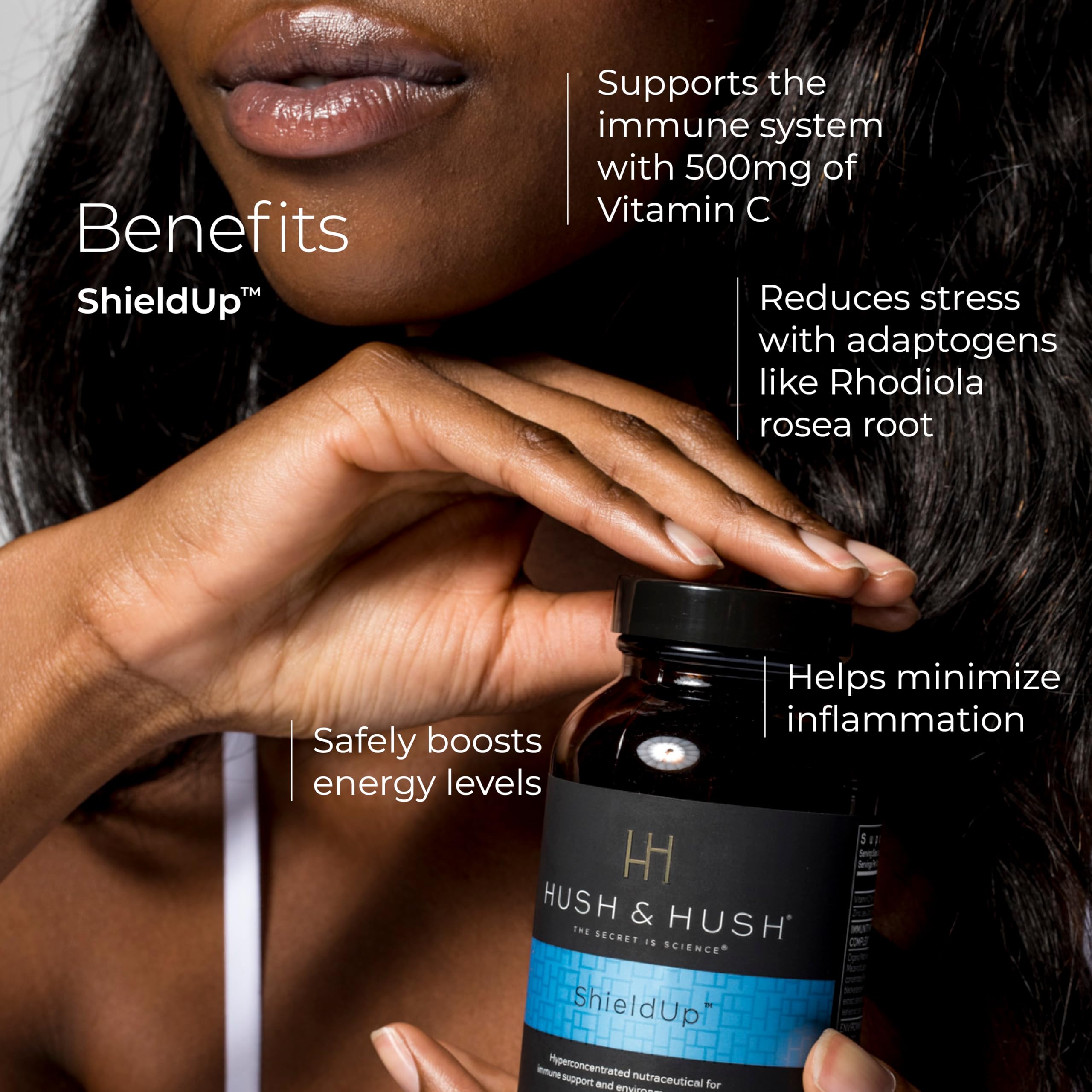 Vitamin C and Organic Matcha imagery for ShieldUp immune support