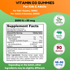 Non-GMO, gluten-free, gelatin-free Vitamin D3 gummies ingredients
