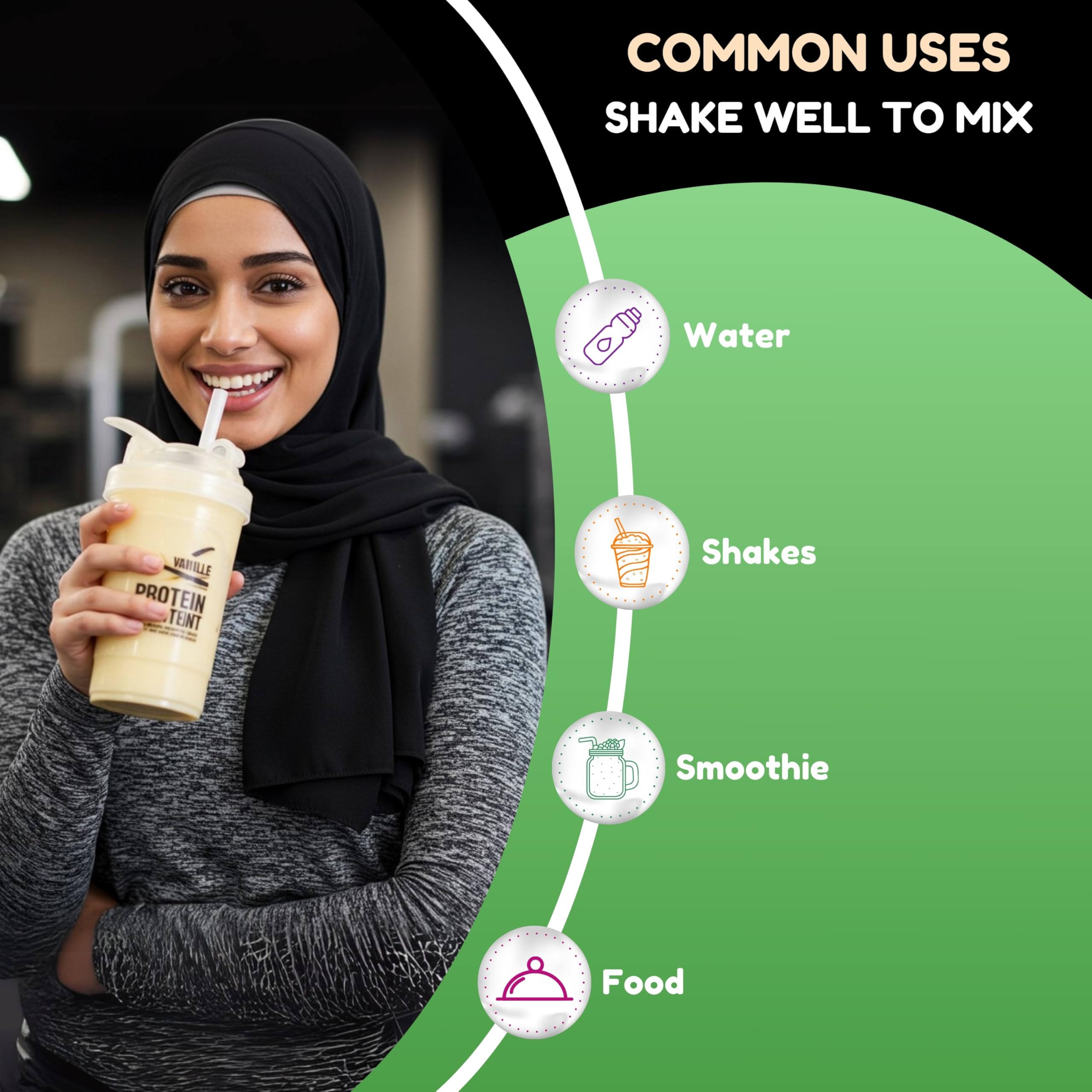 SHIFAA NUTRITION protein powder scoop closeup highlighting high BCAA content