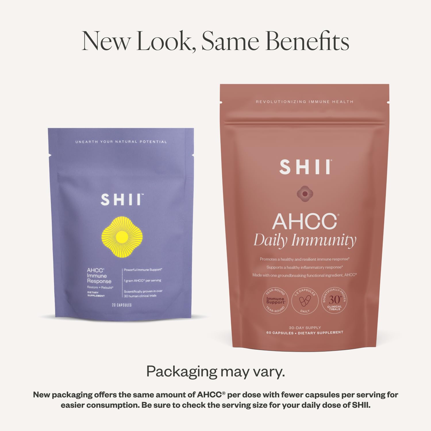 Packaging and bottle of SHII AHCC Daily Immunity
