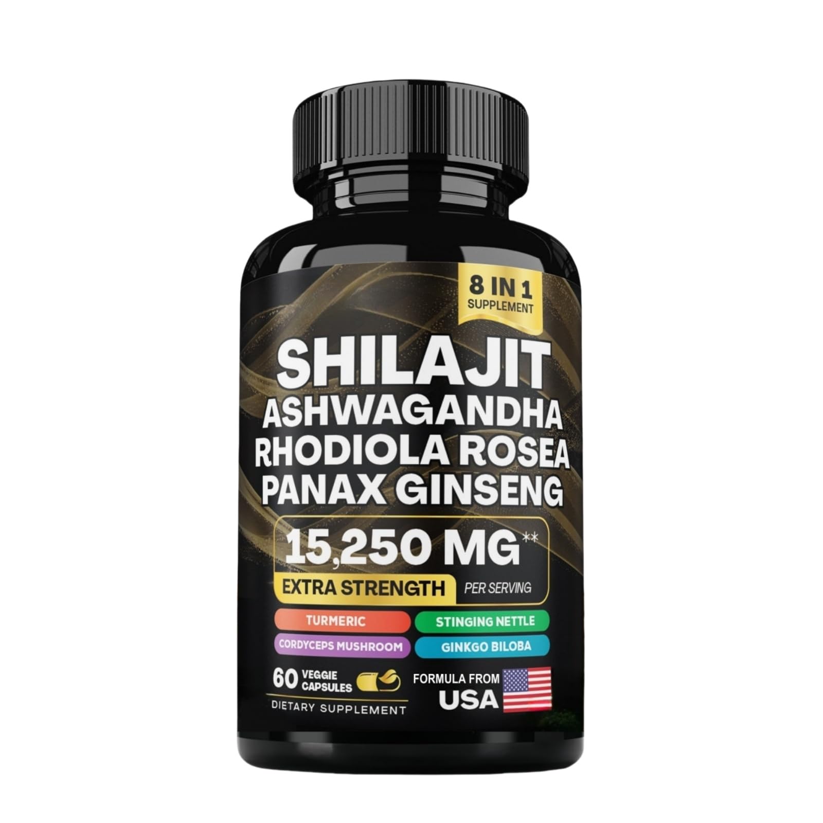Close-up of Shilajit Ashwagandha capsules