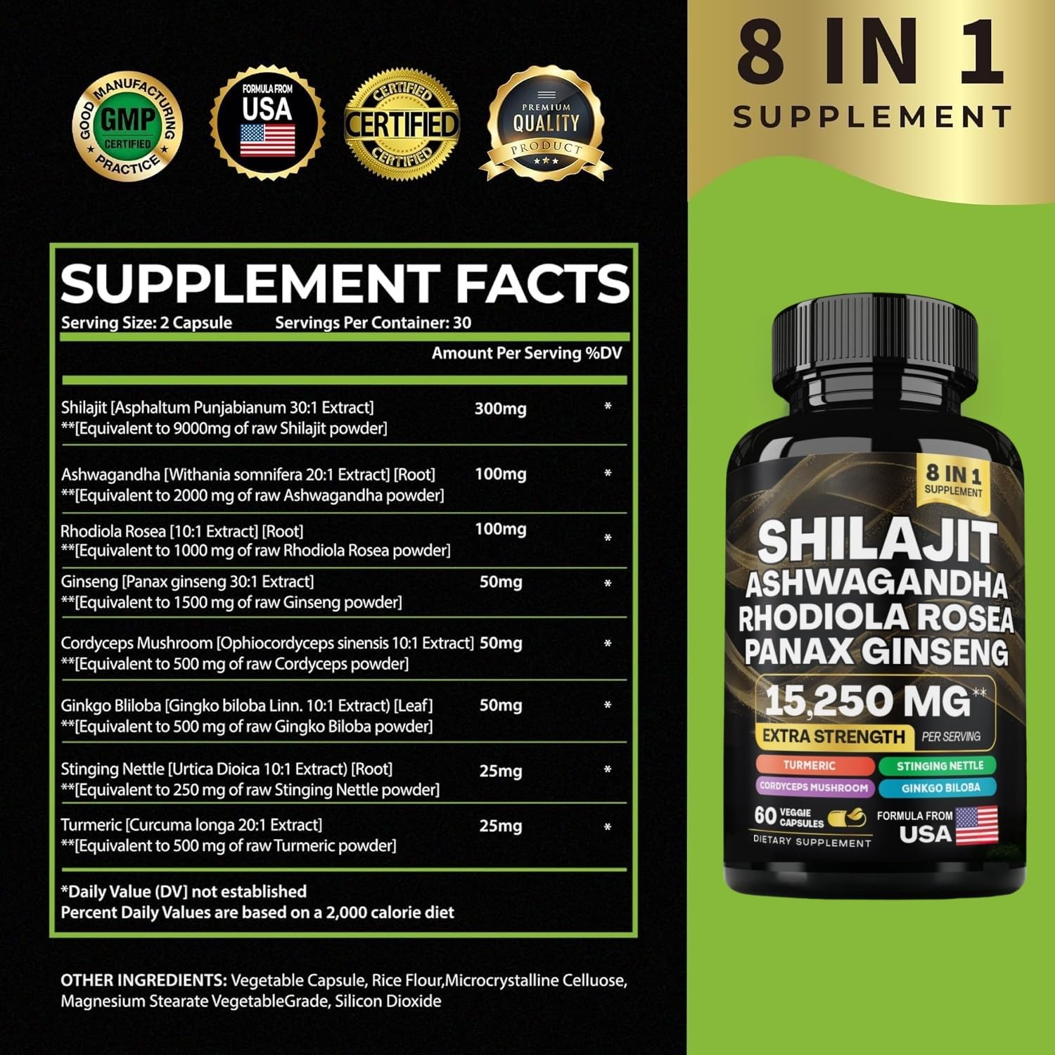Shilajit Ashwagandha ingredients panel