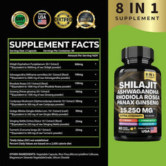 Shilajit Ashwagandha ingredients panel