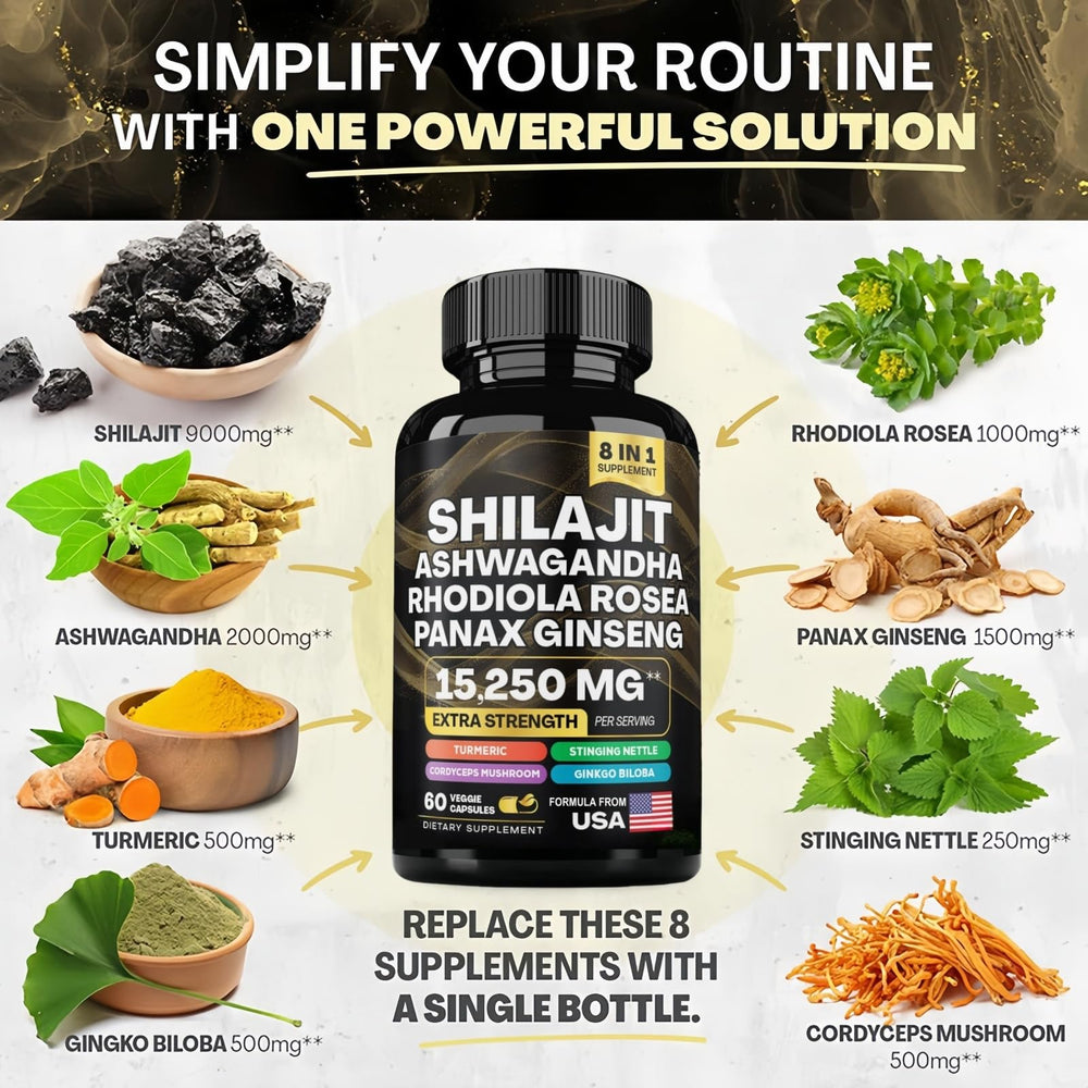Product label side view for Shilajit Ashwagandha capsules