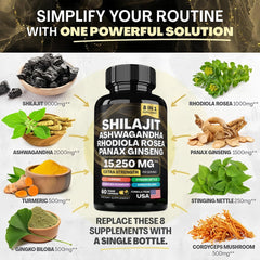 Product label side view for Shilajit Ashwagandha capsules