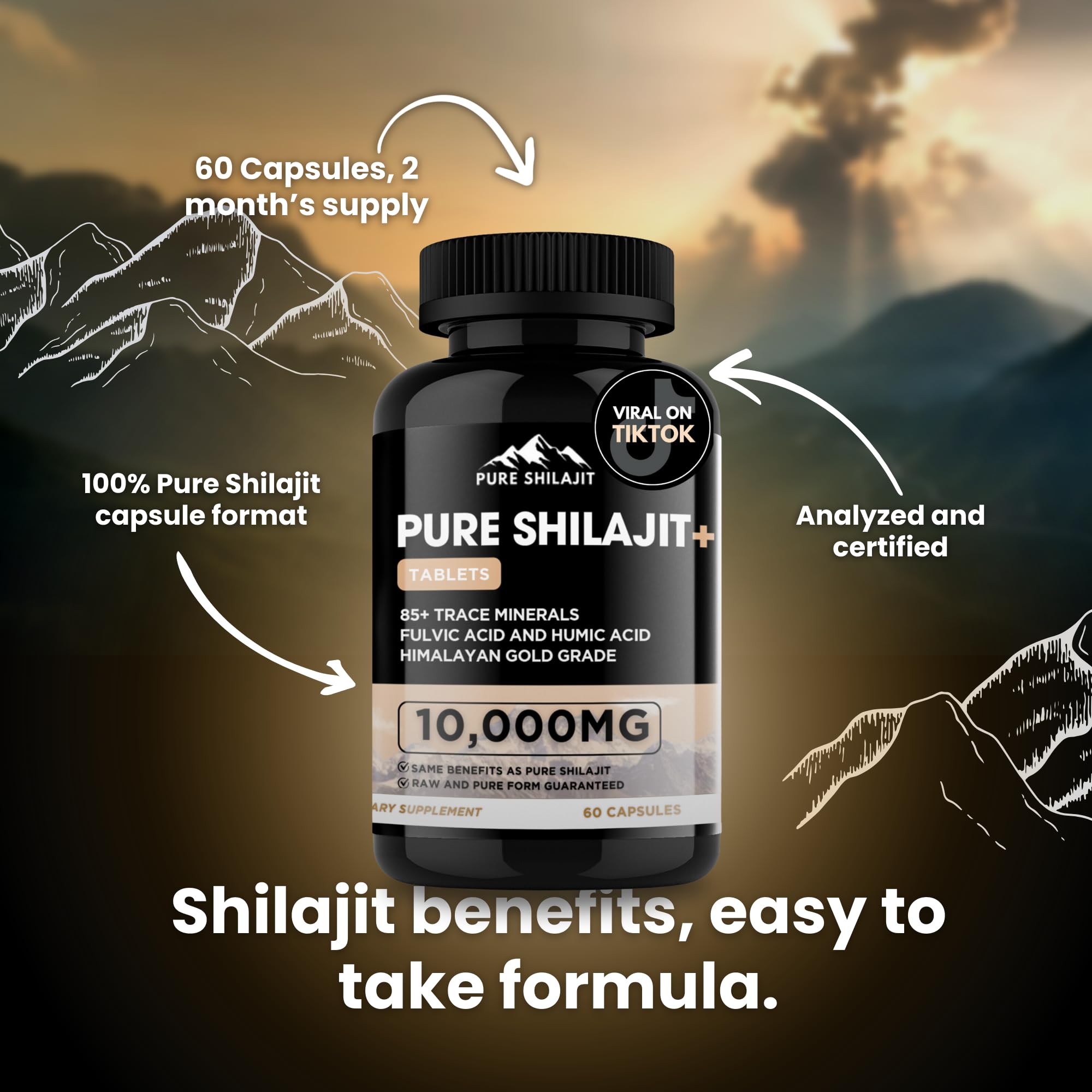 Graphic illustrating energy and endurance benefits of Shilajit