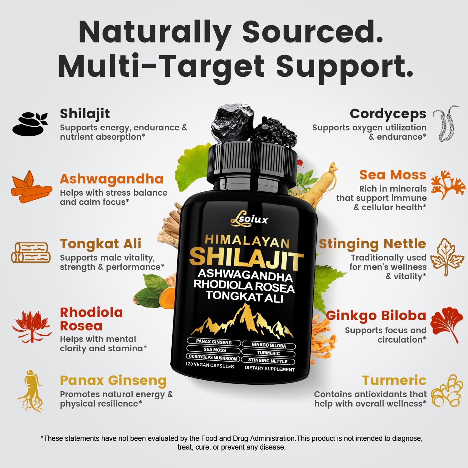 Natural Shilajit and herbal blend ingredients