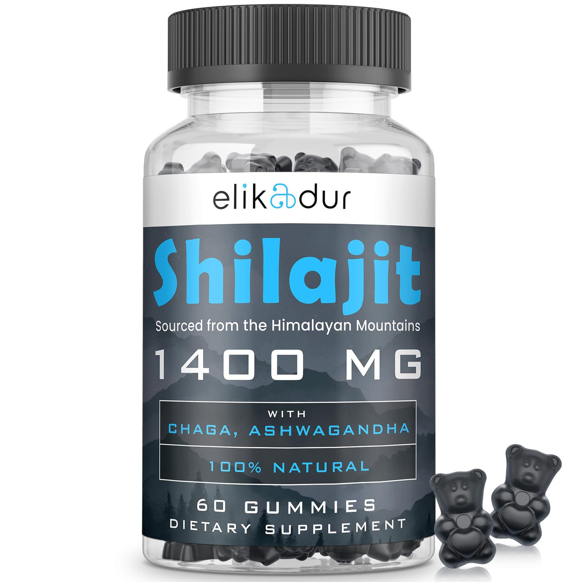 84,000 mg Organic Shilajit Gummies bottle label showing 1,400 mg per serving
