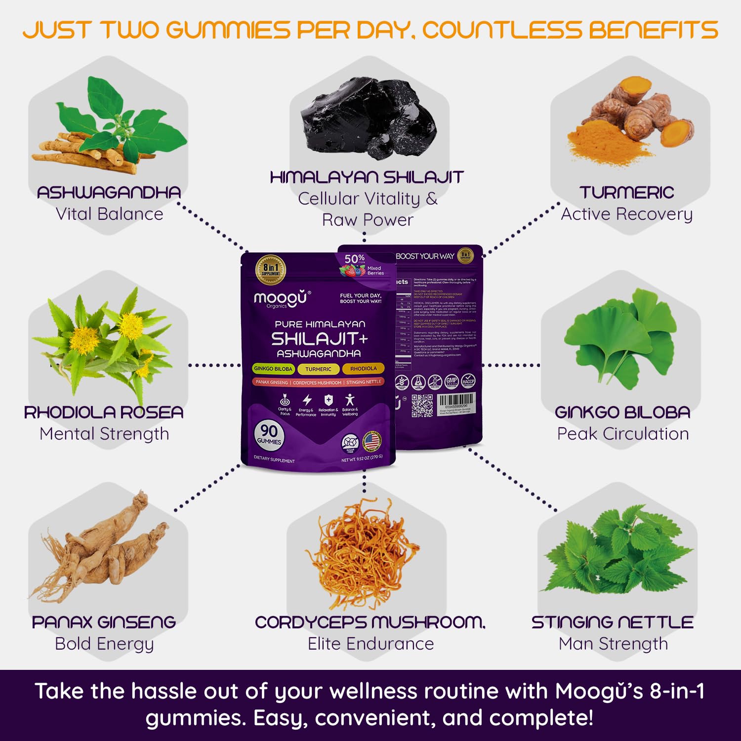 Ingredient panel listing fulvic acid and 85+ minerals