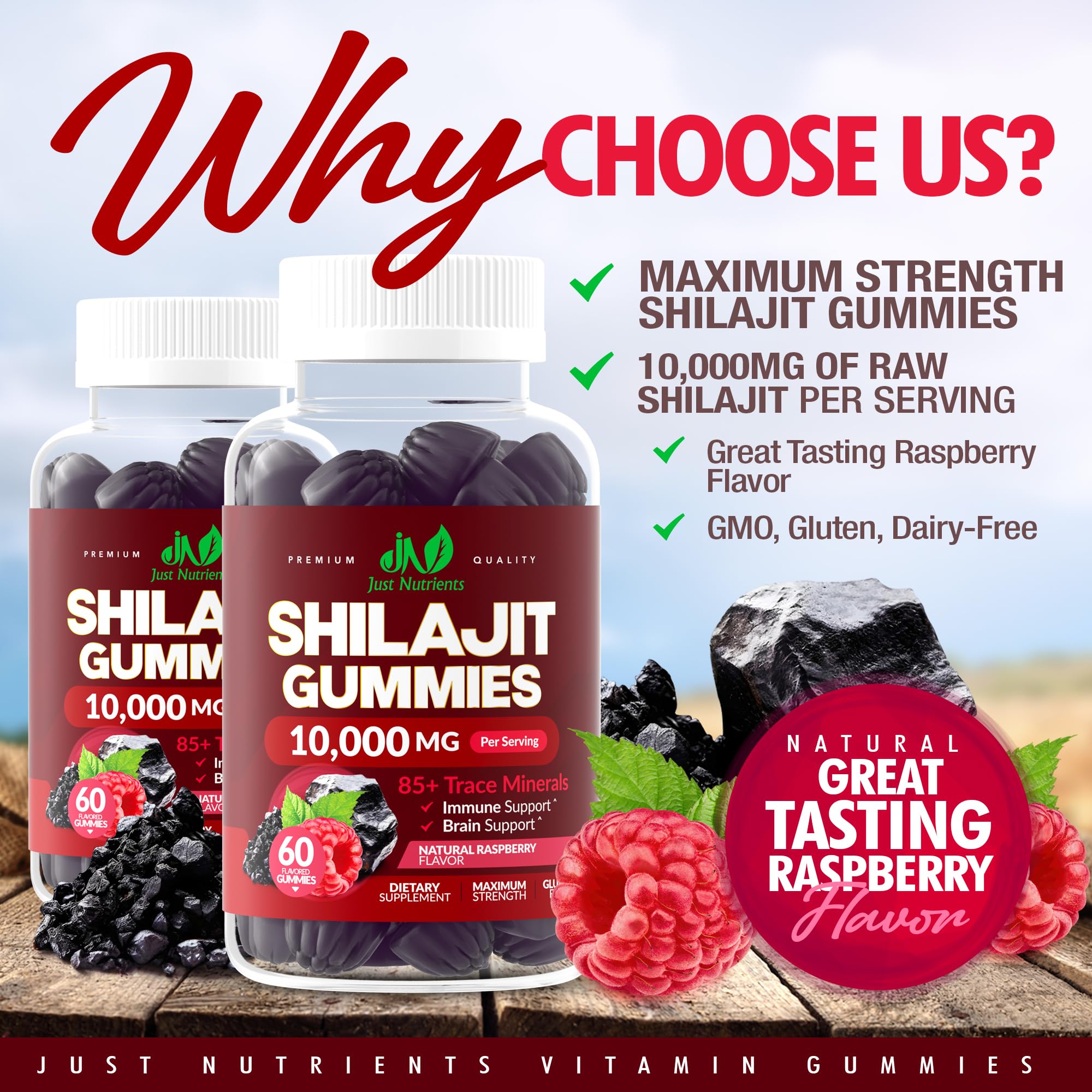 Close up of 10000 mg per serving claim on Shilajit gummies