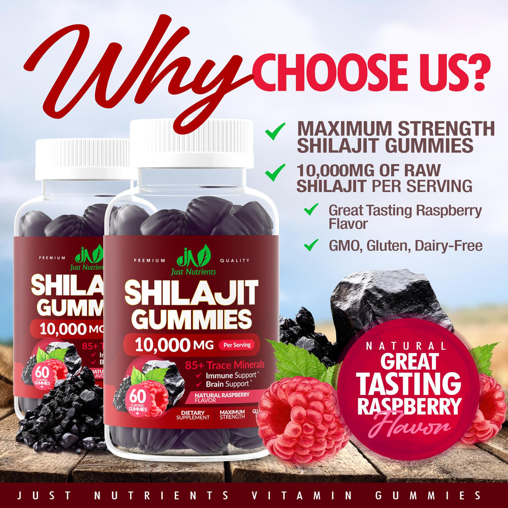 Close up of 10000 mg per serving claim on Shilajit gummies