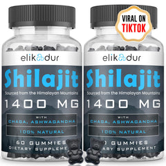 Front view of 120-count organic Shilajit gummies packaging