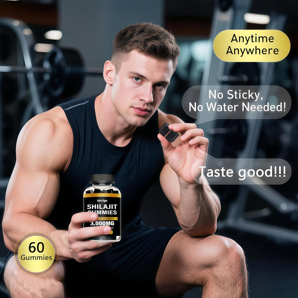 Shilajit Gummies with energy and focus concept