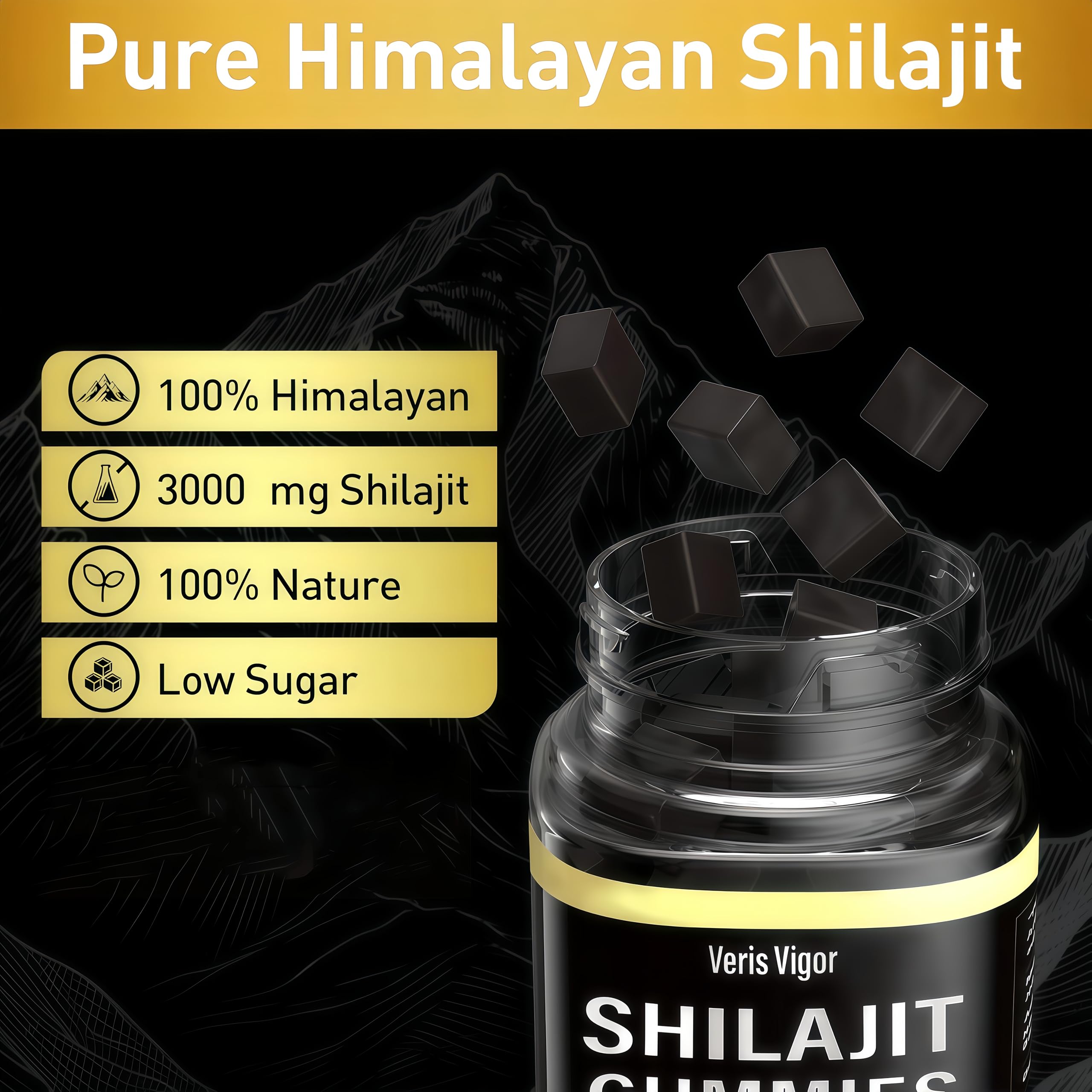 Ingredients and nutrition information graphic for Shilajit Gummies