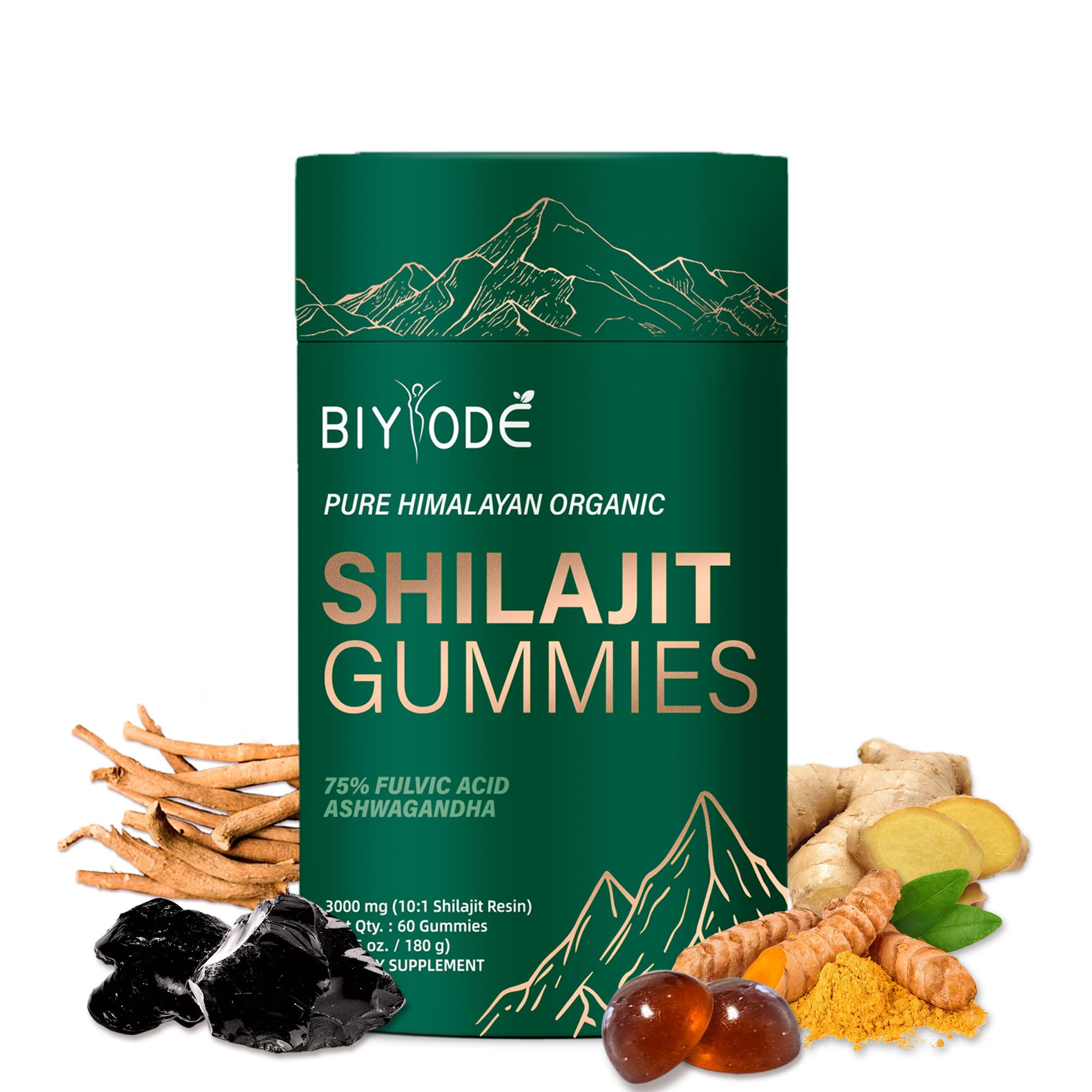 Front view of Shilajit Gummies bottle with 60 gummies