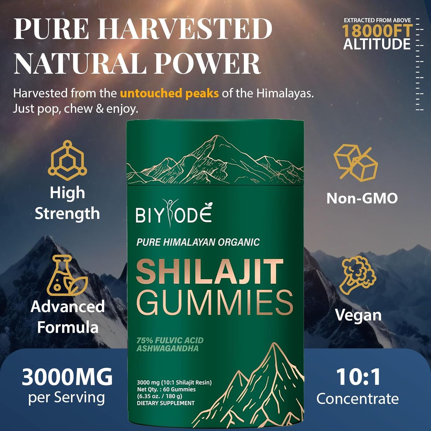 Close-up of golden Shilajit gummies