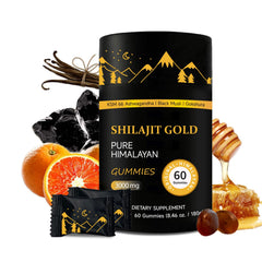 Shilajit Gummies Himalayan Gold packaging and gummies