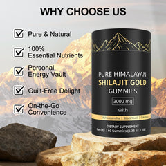 Shilajit Gummies ingredients featuring Ashwagandha and minerals